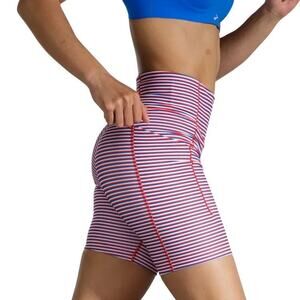 Brooks Method 8" Short Tight Women's Small Red Blue Stripe Running Bike Sporty